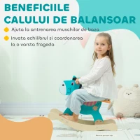 AIYAPLAY Cal de Lemn în Formă de Măgar pentru Copii cu Bază Largă, din Lemn, 59x27x43 cm, Verde Închis și Portocaliu(m-4)