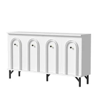 Credenza a 4 ante con frontale ad arco 3D, per soggiorno, sala da pranzo e ingresso, 140x34x78 cm, Bianco(m-11)