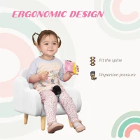 ZONEKIZ Fotoliu pentru copii cu brațe în formă de nor, cu picioare înclinate și material textil, 46 x 51 x 55 cm, alb(m-6)