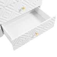 Cassettiera a 6 cassetti, con motivo geometrico e maniglie a forma di diamante, per camera da letto e soggiorno, 120x40x80 cm, Bianco(m-8)