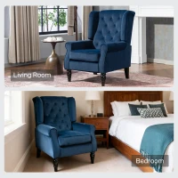 HOMCOM Wingback Accent Chair, Retro Upholstered Button Tufted Occasional Chair for Living Room and Bedroom, Dark Blue(m-8)