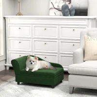 PawHut Canapé chien chat sur pied avec coffre de rangement style moderne coussin d'assise amovible 76 x 45 x 43 cm vert(m-10)