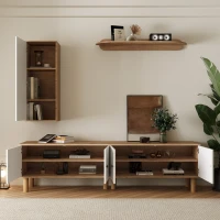 Parete attrezzata 3 pezzi, composta da mobile alto, mobile basso e pannello a parete, Colore naturale(m-5)