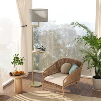 HOMCOM Lámpara de Pie Moderna con Estante Pantalla de Lino Interruptor de Cadena y Puerto USB Ø40x170 cm para Salón Dorado(m-9)