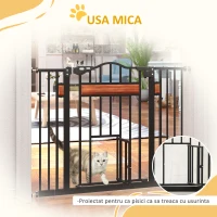 PawHut Poartă de Siguranță pentru Câini cu Închidere Automată 74-105x76.2 cm Neagră(m-7)