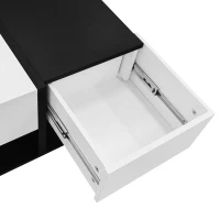 Tavolino da salotto con 2 cassetti, tavolino quadrato da soggiorno con vano contenitore, 70x70x35,5 cm, Nero+Bianco(m-7)