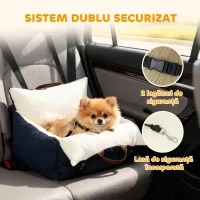 Scaun Auto PawHut pentru Câini Mici cu Lesă de Siguranță, Detașabil și Lavabil, Albastru(m-4)