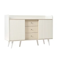 Credenza con 3 cassetti, ante scorrevoli a righe, 117,5x39,5x79 cm, Bianco(m-9)