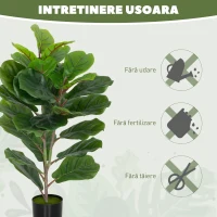 HOMCOM Plantă Artificială Ficus Lyrata Înaltă de 80 cm, Decorativă pentru Interior cu Ghiveci, Verde(m-6)