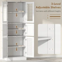 HOMCOM Dulap pentru baie cu 3 compartimente și 2 uși din sticlă și lemn, rafturi reglabile, 60x30x170 cm, alb(m-5)