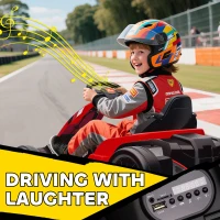 AIYAPLAY 24V Electric Go Kart, Drift Kart with Adjustable Seat, Slow Start, 5-Point Harness, Music, Horn, for 6-12 Years, Red(m-9)