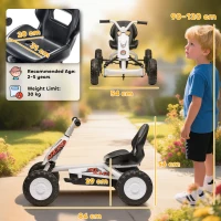 AIYAPLAY Kids Pedal Go Kart with Steel Frame, Sporty Design, for Ages 2-5 Years, White(m-3)