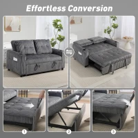 HOMCOM 2 Seater Click Clack Sofa Bed with Pull Out Design, Corduroy Upholstery - Charcoal Grey(m-4)