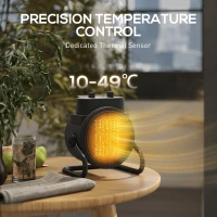 HOMCOM Încălzitor electric reglabil cu 3 moduri, 21.5x15.8x22 cm, Negru(m-6)