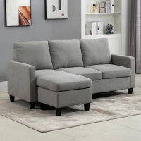 HOMCOM Canapé d'angle canapé 3 places avec méridienne réversible gauche ou droite pour salon, bureau, appartement, tissu polyester 197L x 139l x 91H cm gris clair(m-2)