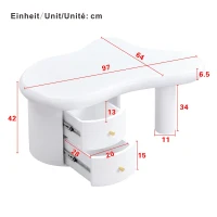 Tavolino da salotto con forma irregolare, 2 cassetti, 97x64x42 cm, Bianco(m-3)