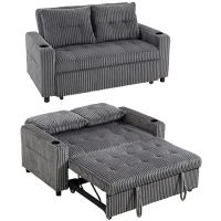 HOMCOM 2 Seater Click Clack Sofa Bed with Pull Out Design, Corduroy Upholstery - Charcoal Grey(m-10)