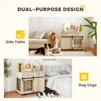 PawHut Dog Crate Furniture on Wheels, Dog Cage with 2 Drawers, Sliding Door, for Medium Large Dogs, Oak Tone(m-4)