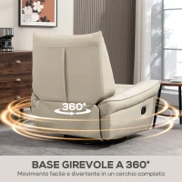 HOMCOM Poltrona Relax Reclinabile Manualmente con Poggiapiedi e Base Girevole Senza Braccioli, Crema(m-5)