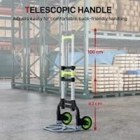 HOMCOM Cărucior Portbagaj Pliabil Capacitate 70 kg cu Mâner Telescopic din Aluminiu, Argintiu(m-5)