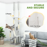 PawHut Copac zgârietoare de tavan cu înălțime ajustabilă 225-255cm Gri deschis(m-5)