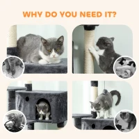 PawHut 180cm Large Cat Tree Tower with Sisal Scratching Posts, Condos, Plush Perches, Hammock, Ladder, Dark Grey(m-8)