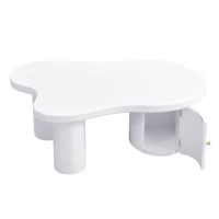 Tavolino da salotto asimmetrico con vano portaoggetti, per soggiorno e uffici, 100x60x37 cm, Bianco(m-10)