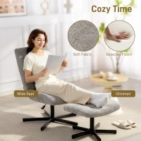 HOMCOM Scaun reclinabil pe 4 niveluri cu otoman separat în efect de catifea, 66x80x93-104 cm, Gri(m-6)