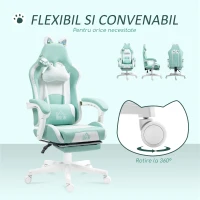 Scaun de Gaming Reclinabil HOMCOM cu Suport pentru Picioare și Perne, din Piele Artificială și Spumă, 65x62x116-124 cm, Albastru și Alb(m-7)