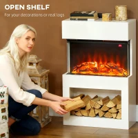 HOMCOM 19" Electric Fireplace with Surround, 3D Flame Effect, 6 Colours & 3 Brightness Levels, 1000W/2000W White Electric Fire and Mantel Reach up to 30㎡ Space with Remote & Timer, 3 Sided View(m-6)