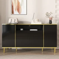 Credenza con illuminazione a LED, 4 ante, 1 cassetto, 150x40x80 cm, Nero(m-4)