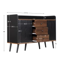 Credenza con 3 cassetti, ante scorrevoli a righe, 117,5x39,5x80 cm, Nero(m-3)