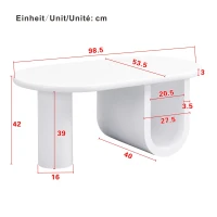 Tavolino da salotto ovale con gambe a U, in MDF e ampio spazio portaoggetti, 98,5x53,5x42 cm, Bianco(m-3)