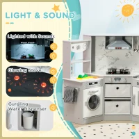 AIYAPLAY Toy Kitchen with Running Water, Lights, Sounds, Apron and Chef Hat, Water Dispenser, for Ages 3-6 Years, Grey(m-5)