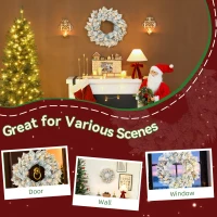 Ghirlandă de Crăciun HOMCOM 60 cm cu 35 de Lumini LED cu Timer și Ramuri Înzăpezite(m-7)