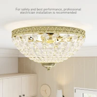HOMCOM Crystal Chandelier Ceiling Light with 168 Octagonal Beads, Vintage 2-Light Flush Mount Ceiling Light for Living Room, Bedroom, Hallway, Dining Room, Gold Tone(m-6)