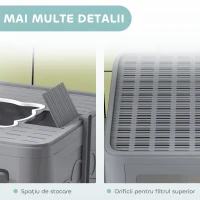 PawHut Litieră pentru Pisici cu Capac Intrare Dublă, Sertar, Lopată Gri(m-7)