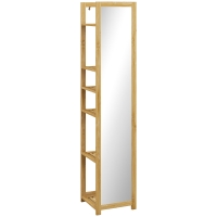 HOMCOM Scaffale da Bagno con Specchio e 6 Ripiani a Doghe in Bambù, 35x35x168cm, Colore Legno