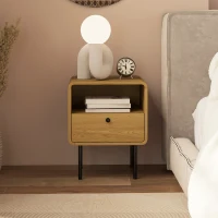 HOMCOM Bedside Table with Drawer and Open Shelf - Oak(m-9)