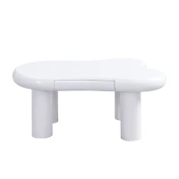 Tavolino da salotto a forma di nuvola, in MDF con illuminazione LED e cassetto, 98x65,5x40 cm, Bianco(m-2)