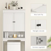 HOMCOM Dulap Peste WC cu 2 Rafturi Închise și Raft Deschis, Alb(m-5)