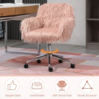 Vinsetto Faux Fur Desk Chair, Rolling Swivel Makeup Chair with Adjustable Height, Armrets for Home Office, Bedroom, Pink(m-7)
