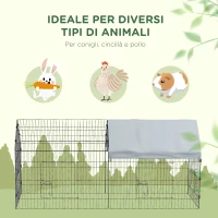 PawHut Gabbia per Conigli da Esterno e Interno a Casetta con Tettuccio, 220x85x103cm, Argento(m-6)