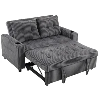 HOMCOM 2 Seater Click Clack Sofa Bed with Pull Out Design, Corduroy Upholstery - Charcoal Grey(m-11)
