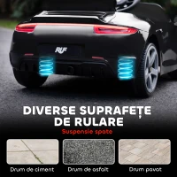 AIYAPLAY Mașină pentru Copii 3-5 Ani cu Licență Oficială RUF GT, Telecomandă, Centură de Siguranță și Muzică, Negru(m-9)