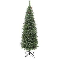 HOMCOM Brad de Crăciun Înzăpezit Înalt cu 395 Crengi, Brad Artificial de Crăciun cu Conuri și Bază, Ø54 x 150 cm, Verde(m-10)