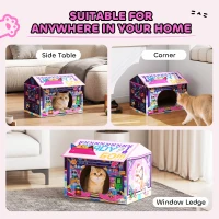 PawHut 2 in 1 Gaming Style Cardboard Cat House with Scratching Board & Catnip for Indoor Cats, Pink(m-7)