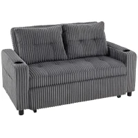 HOMCOM 2 Seater Click Clack Sofa Bed with Pull Out Design, Corduroy Upholstery - Charcoal Grey(m-1)