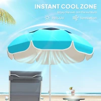 Outsunny Beach Umbrella Portable with Sand Anchor, Carry Bag, Adjustable Height & Tilt, UPF50+ UV Protection, Blue(m-4)