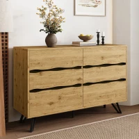 Credenza moderna con 6 cassetti, piedini in metallo, ampio spazio di contenimento, 120x40x75,5 cm, Colore naturale(m-1)